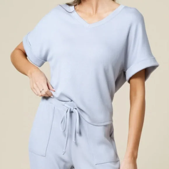 SOFTiES PureDream Short Raglan Sleeve V-Neck Lounge Set in GREY - NWT